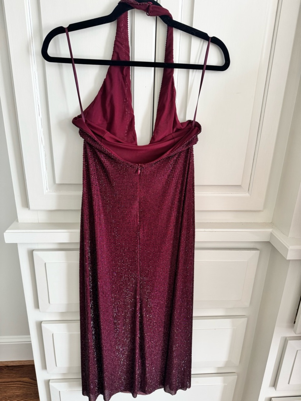 Meshki Burgundy Sparkle Halter Midi Dress - Picture 6 of 8